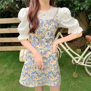 Xiaozhainv Áo tay phồng / Đầm Hoa Phong Cách Hàn Quốc Xinh Xắn Cho Nữ-3