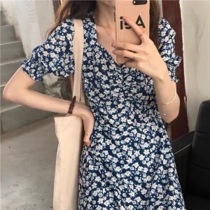 Đầm Ngắn Họa Tiết Hoa Xanh Dương Phong Cách Thời Trang Mùa Hè Mới 2022-6