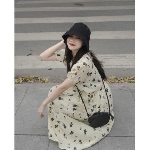 Váy Be Hoa Đen Phối Tay Chun PEONYB Nữ [FREESHIP] 🌸 Đầm đi biển dáng suông dài bánh bèo tiểu thư hàn quốc Ulzzang 🌸-3