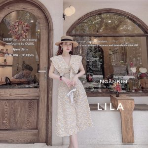 váy hoa nhí đầm hoa nhí cổ bèo dáng dài - mã A006- thời trang thiết kế-5