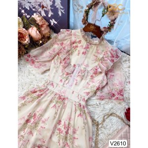 (Kèm vieo và ảnh trải sàn) VÁY HOA CỔ TRÒN BÈO NGỰC V2610 - DOLCE VIVA COLLECTION-8