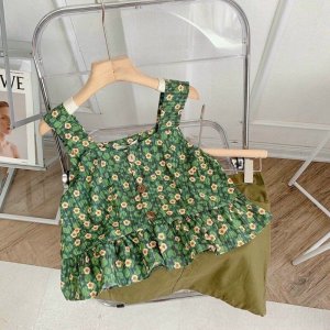 Sét Váy Hoa Nhí Gồm Áo 2 Dây Bánh Bèo Hoa Nhí + Chân Váy Kaki Có Lót Trong Màu Xanh Hottrend Phong Cách Hàn Quốc-5