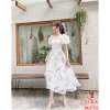 Váy hoa nhí cổ vuông vintage dáng dài tay ngắn phối nút bộc,đầm dự tiệc cưới công chúa sang chảnh xinh đẹp-1