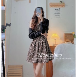 [Ảnh thật/Video] SET VÁY HOA 2 MÓN gam màu kiểu retro gồm váy hoa ngắn và cardigan lửng tone màu cực xinh-6