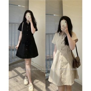 (Ảnh thật) Váy sơ mi thô mềm dáng xoè dài lưng chun the.sweaterweather TSW-4