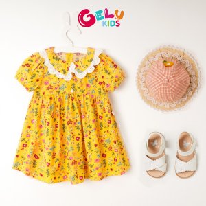 Váy cho bé gái GELU KIDS họa tiết hoa nhí phối cổ viền ren bé gái chất liệu thô mềm mát - VBG003-7