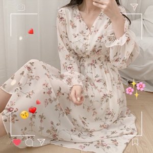 [Ảnh thật/Video] Váy hoa nhí vintage dáng xoè cổ V dáng dài đẹp nhẹ nhàng Đầm ulzzang-1