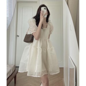 váy voan dáng xoè rộng, đầm babydoll tay bồng-2