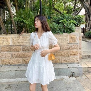 💕 Váy cổ tim thắt eo hoạ tiết hoa in nổi tay bồng siêu xinh 💕-2