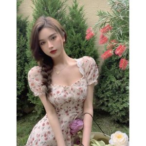 [Ảnh thật/Video]Váy hoa nhí Lulilan tay bồng hở lưng viền ren xinh xắn Đầm nữ tiểu thư cutout sexy-6