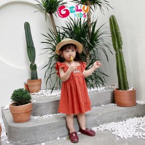Váy cho bé gái GELU KIDS cánh tiên thêu hoa chất liệu linen mềm mịn - VBG001-8