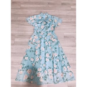 Đầm hoa voan tơ tay cánh tiên dáng xòe midi qua gối dịu dàng thanh lịch-8