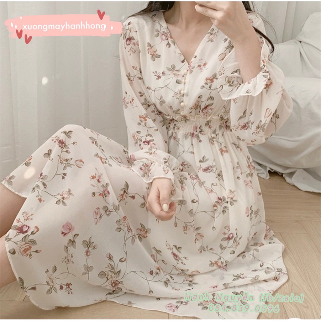 Váy hoa nhí dày tay vintage-2