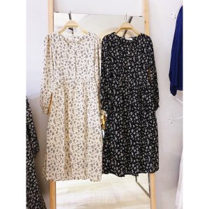 Váy trắng hoa nhí vintage body tay ngắn babydoll thiết kế , Đầm dự tiệc dây cột eo bản to-9