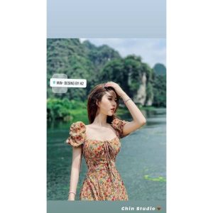 váy hoa rút ngực xẻ tà( có mút ngực)-4