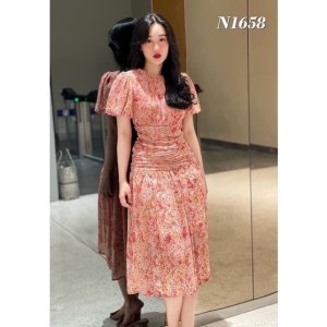 Váy dúm eo tay phồng hoa nhí hồng-3