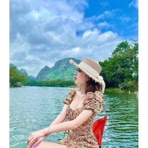 (Hàng chuẩn) Váy hoa cổ V rút dây chun eo có mút ngực (ảnh thật)-8