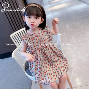 Váy hoa nhí xuất dư thắt nơ sau chất thô mịn mềm mát mùa hè cho bé gái phong cách vintage-6