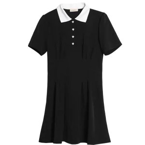 Đầm Cổ Polo Thắt Eo Màu Trơn Phong Cách Hàn Quốc Thời Trang Hè Cho Nữ-9