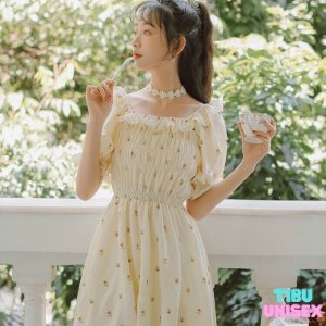 Váy nữ trễ vai hoa nhí phong cách vintage bánh bèo, Đầm tiểu thư ulzzang dáng xòe dự tiệc tiểu thư-7