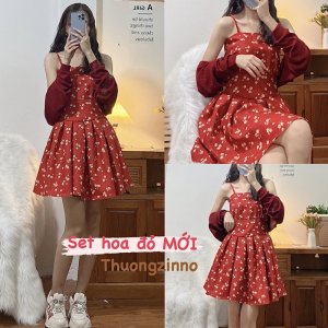 [Ảnh thật/Video] SET VÁY HOA 2 MÓN gam màu kiểu retro gồm váy hoa ngắn và cardigan lửng tone màu cực xinh-7