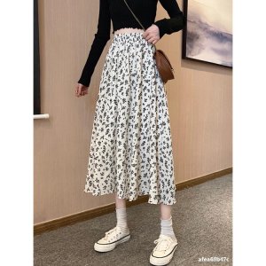 Chân váy hoa nhí vintage, váy hoa nhí dáng dài đen trắng vải voan 2 lớp siêu xinh - Mia Shore-3