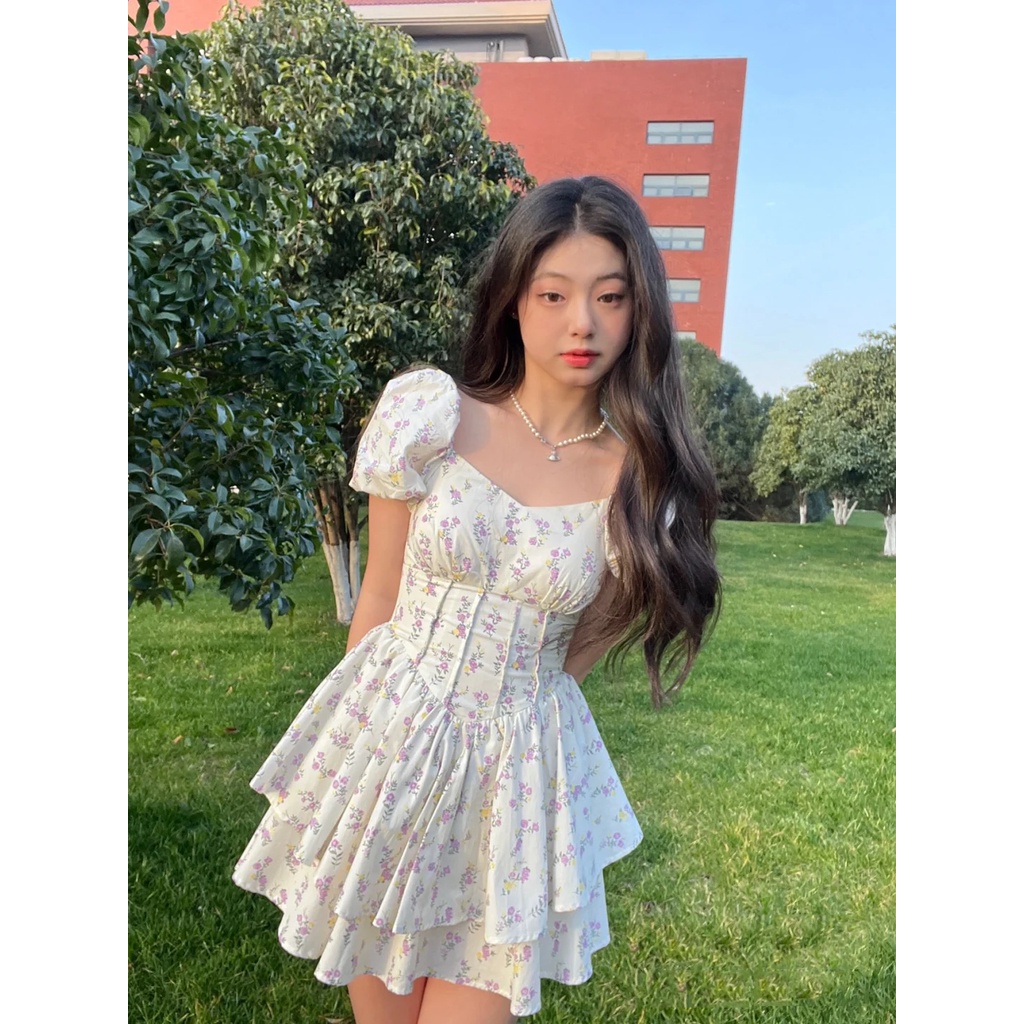 Đầm Ngắn Cổ Chữ V In Hoa Thời Trang-9