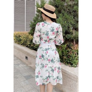 Đầm Nữ NHẬT VY Hoa Dáng Ôm Phối Nơ Cổ Chất Voan Công Sở, Đi Tiệc - D2251-7