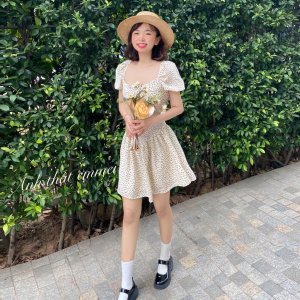 Đầm hoa nhí, váy cúp ngực cổ vuông dáng xòe Emmei-v110-5