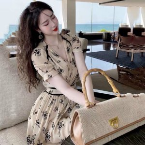 Đầm suông hoa cổ chéo váy nữ mặc tết đi tiệc đi biển đi du lịch siêu xinh chất lụa nhập-3