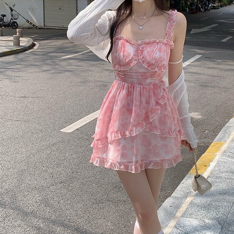 Đầm Hai Dây Eo Cao Họa Tiết Hoa Thời Trang Mùa Hè Cho Nữ-5