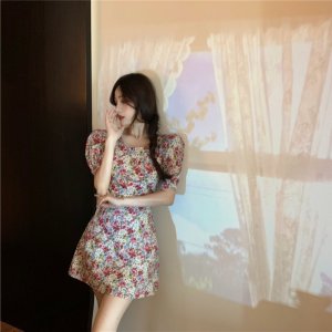 VÁY HOA NHÍ TAY BỒNG CỔ VUÔNG THẮT NƠ LƯNG HỒNG TÍM - VÁY HOA TÍM TIỂU THƯ-5