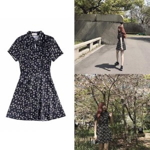 [THANH LÝ] Váy hoa cúc nơ cổ Polo có khóa eo - Cheap Moment Huyna-2