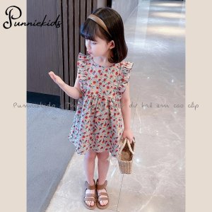 Váy hoa nhí xuất dư thắt nơ sau chất thô mịn mềm mát mùa hè cho bé gái phong cách vintage-4