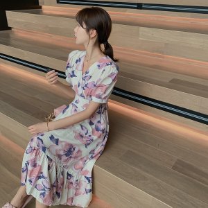 Đầm Voan Hoa Tay Phồng Thời Trang Đáng Yêu Cho Nữ Mùa Xuân Hè Váy-2