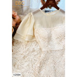 (Kèm vieo và ảnh trải sàn) VÁY REN BE TAY 2 TẦNG HOA EO V2594 - DOLCE VIVA COLLECTION-7