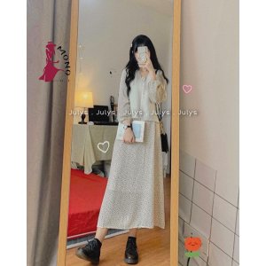 Váy Hoa Nhí Ulzzang Cổ Vuông Dáng Dài Thắt Nơ Eo - Mono Boutique-3