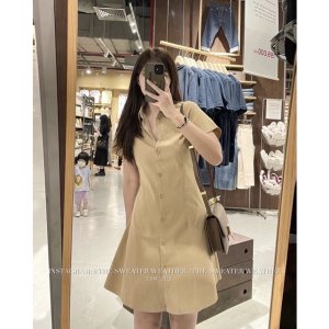 (Ảnh thật) Váy sơ mi thô mềm dáng xoè dài lưng chun the.sweaterweather TSW-7