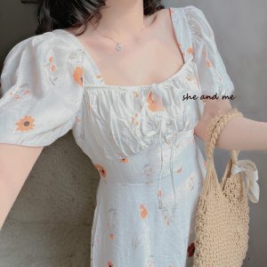 (Sẵn Hoa Cam)Clara_ Váy Đầm Nữ Hoa Nhí Hai Lớp Xếp Ly Thắt Dây Trước Ngực Phong Cách Hàn Quốc Siêu Đẹp (Ảnh thật ở cuối)-6