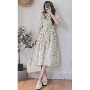Váy hoa cỏ tay lỡ thắt nơ eo vintage - Đầm hoa nhí phong cách hàn quốc nhẹ nhàng - Mono Boutique-3