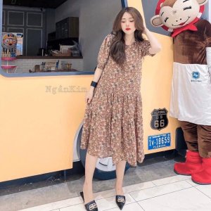 Váy bầu thời trang thiết kế hoa nhí chất Lụa Hoa M 103 freesize từ 45 đến 70kg-2