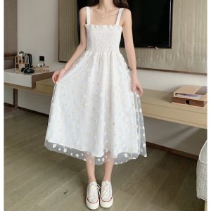 Váy 2 dây dáng dài trắng bánh bèo hoa cúc vintage, váy hai dây bản to phong cách ulzzang Hàn Quốc V07 - Peyy Clothing-2