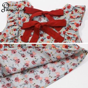 Váy hoa nhí xuất dư thắt nơ sau chất thô mịn mềm mát mùa hè cho bé gái phong cách vintage-9