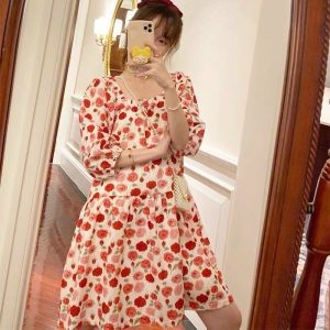 Váy đầm nữ dáng suông babydoll hoạ tiết hoa xinh trẻ-3