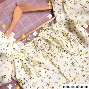 (Sẵn Hoa Cam)Clara_ Váy Đầm Nữ Hoa Nhí Hai Lớp Xếp Ly Thắt Dây Trước Ngực Phong Cách Hàn Quốc Siêu Đẹp (Ảnh thật ở cuối)-7