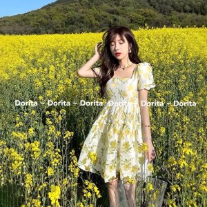 Váy hoa tơ babydoll 2 lớp, Đầm hoa nhí vintage dáng babydoll Hàn Quốc-2