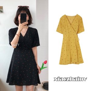 Xiaozhainv (3C) Váy Hoa Tay Ngắn Cổ Chữ V Size M-4Xl-2