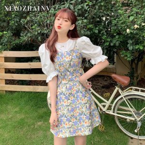Xiaozhainv Áo tay phồng / Đầm Hoa Phong Cách Hàn Quốc Xinh Xắn Cho Nữ-2