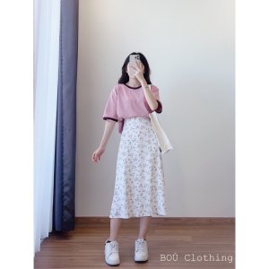 Chân váy hoa nhí voan dáng dài (Ảnh thật)-5