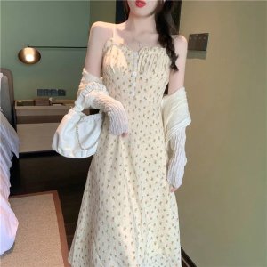 [Mã 55FASHIONSALE1 giảm 10K đơn 50K] Váy nữ đầm hoa nhí xinh đẹp dáng dài suông xòe nhẹ vintage bánh bèo 2 lớp - 501-4
